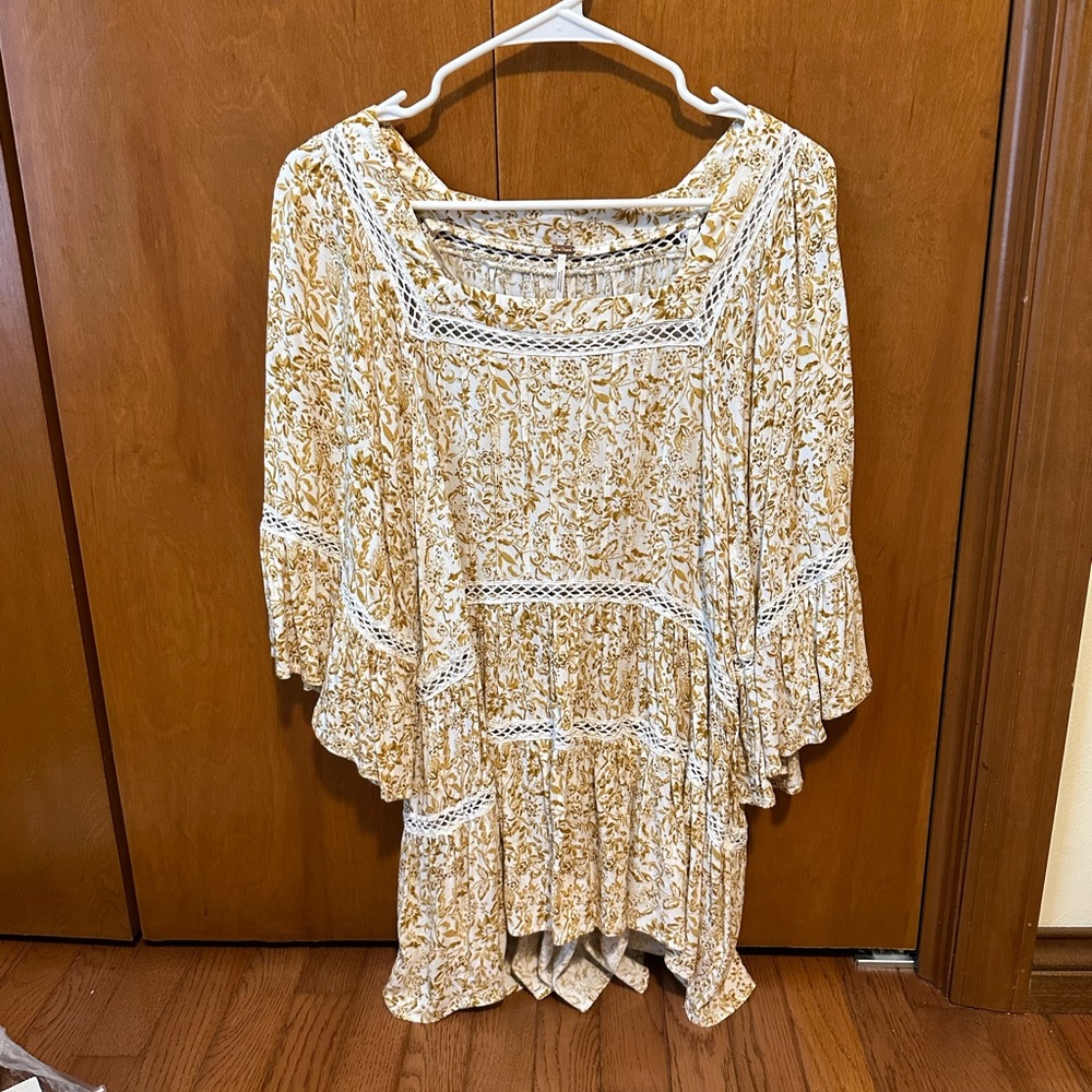 Boho Cream and Mustard Floral Peasant Top